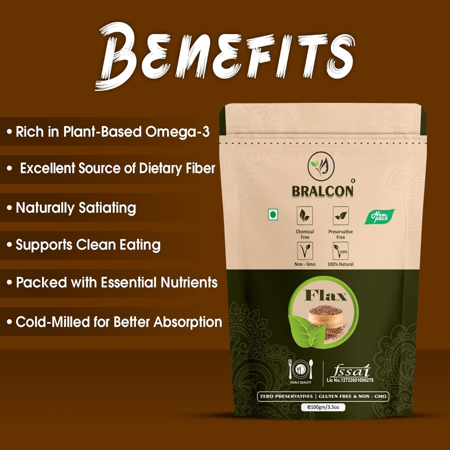 Bralcon Raw Organic Seeds Combo (Flax Seeds -100 gm, Chia Seeds -100 gm)