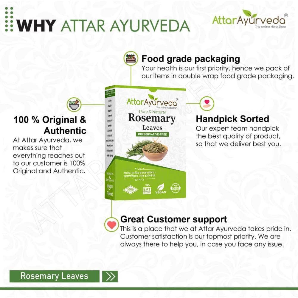 Attar Ayurveda Natural Rosemary leaves for Hair growth 100 grams | 100% Natural, Preservative free
