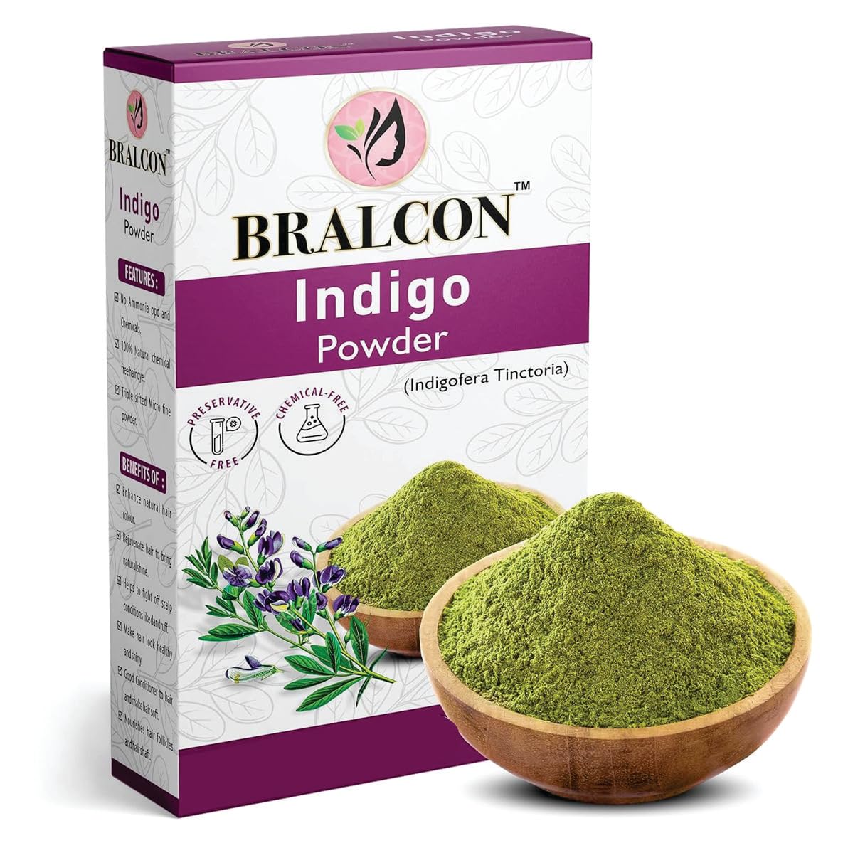 BRALCON Organic Amla Powder, Reetha Powder, Shikakai Powder, Bhringraj Powder, Hibiscus Powder, Henna Powder, Indigo Powder Combo-700g(100g x 7 Pack)| Skin & Hair Care Powder|Hair Growth, Face Pack