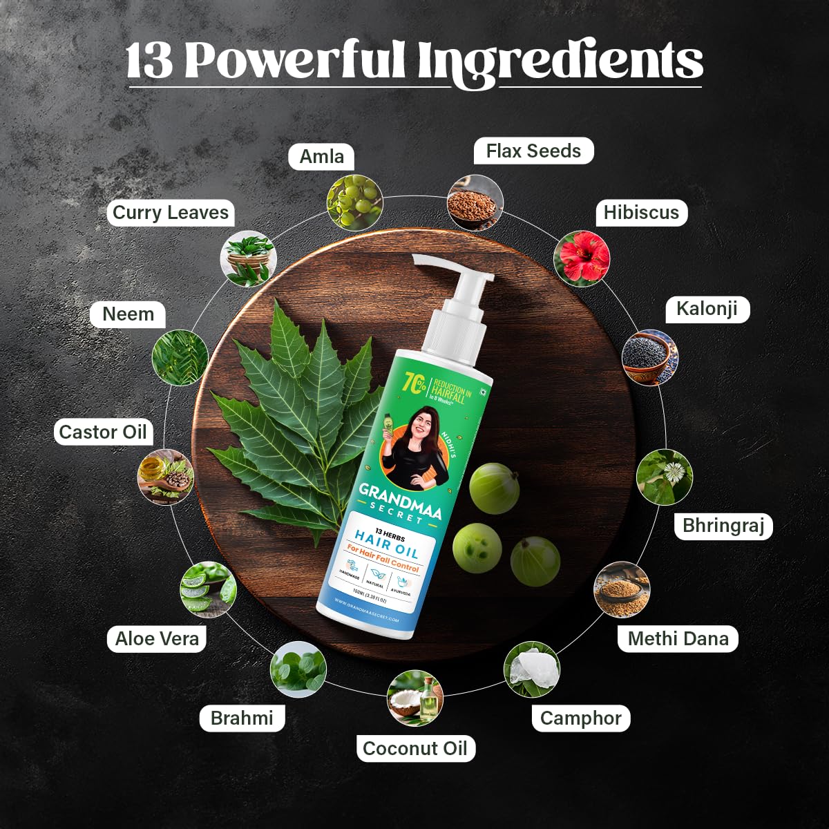 NIDHI’S GRANDMAA SECRET 13 Herbs Hair Oil For Men & Women, 100 ml