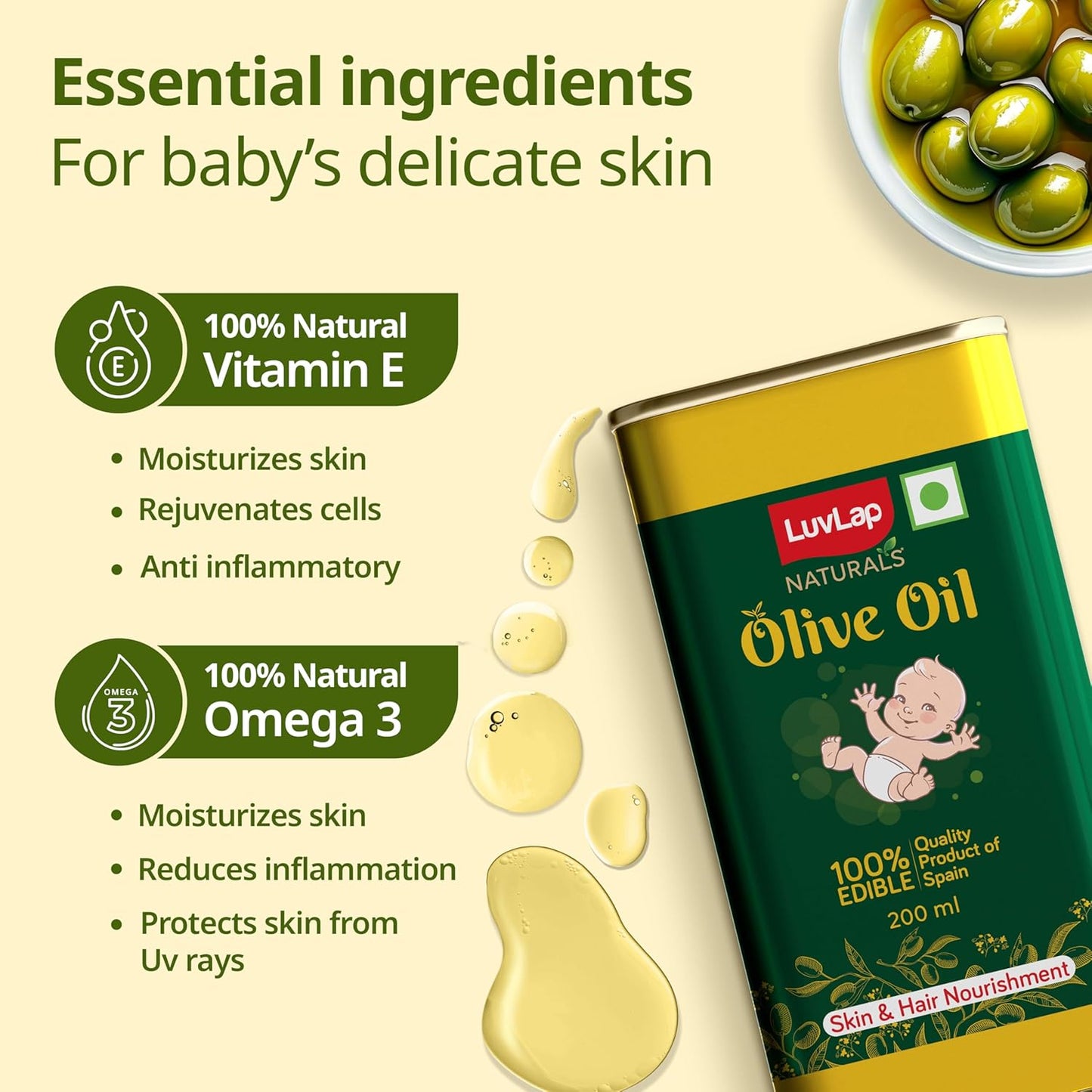 LuvLap Naturals Baby Body Massage Olive Oil, 200 ml