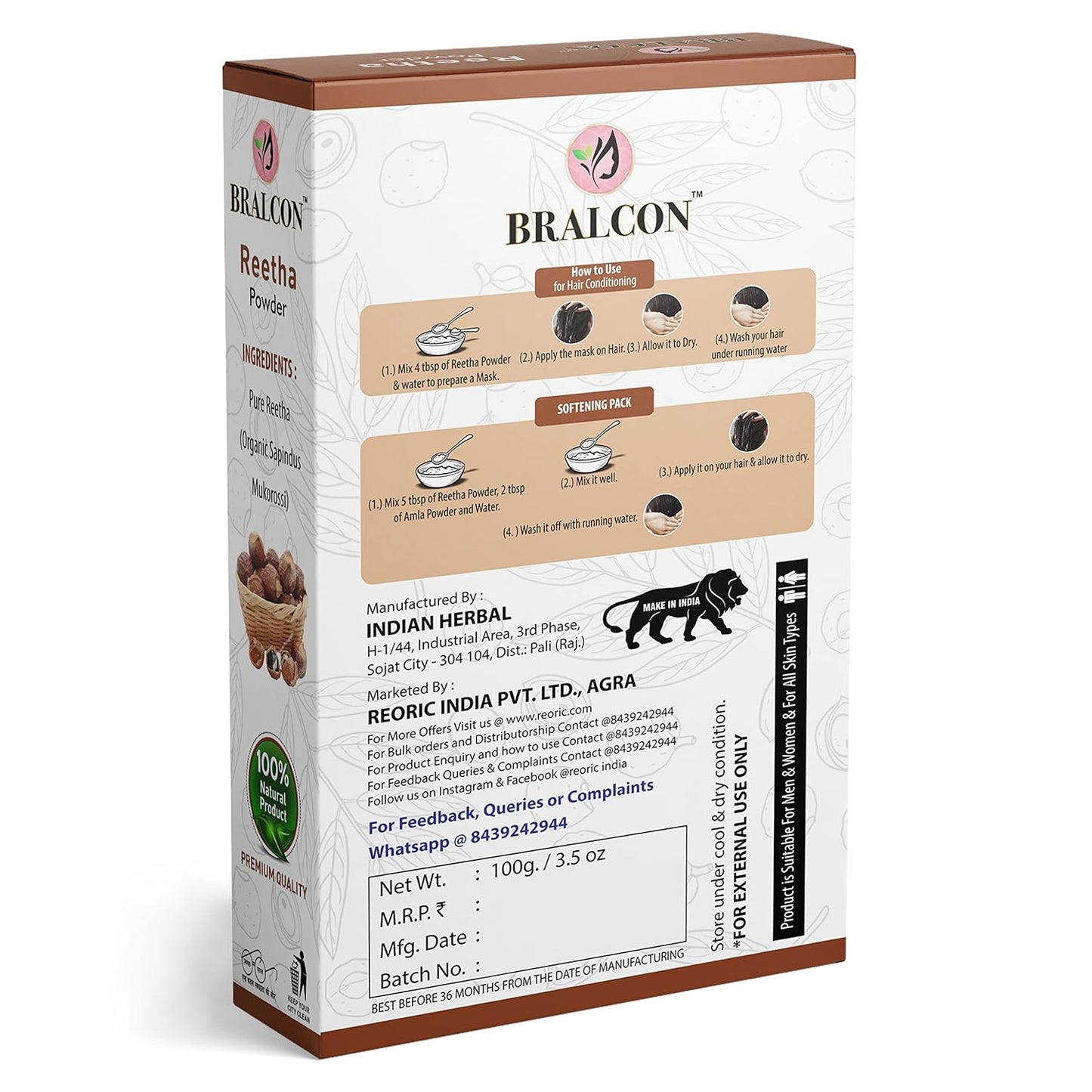 BRALCON Organic Amla, Reetha, Shikakai, Bhringraj, Hibiscus Powder Combo-500g (100g x 5 Pack)|Amla Powder, Reetha Powder, Shikakai Powder, Bhringraj Powder, Hibiscus Flower Powder for Hair & Skin Care