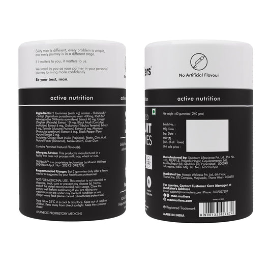 Man Matters Pure Himalayan Shilajit/Shilajeet Gummies Advanced With 75% Fulvic Acid, Ksm 66 Ashwagandha & Black Pepper, 60 Cap.