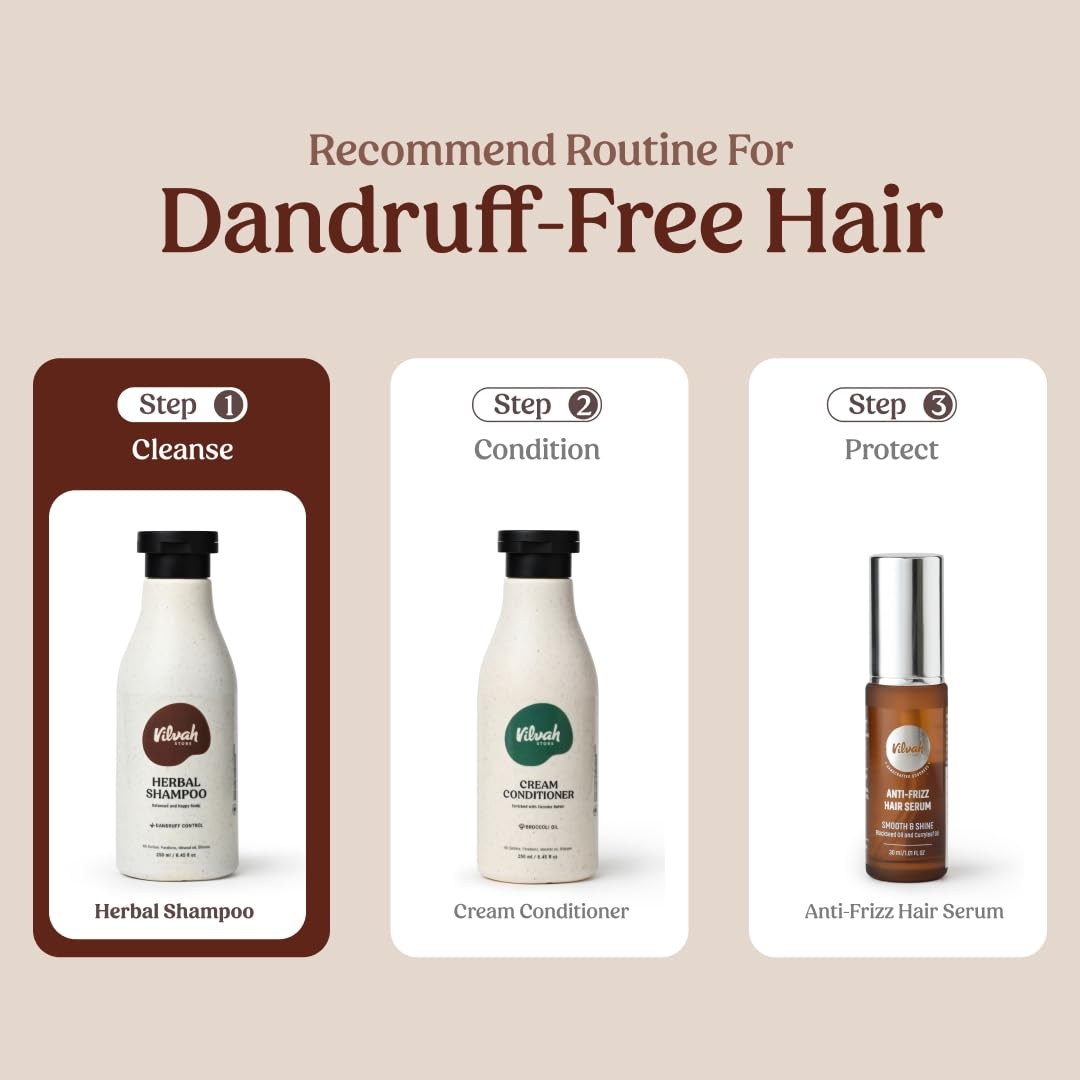 Vilvah Store Herbal Shampoo for Dandruff Control, Anti Dandruff Shampoo, Relieves from dandruff related itching, Soothes Scalp & Nourishes Hair, SLS & Paraben Free, For Men and Women, 250ml