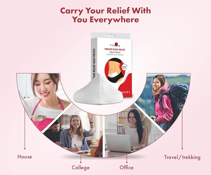 Urban yog Period Pain Relief Heat Patches (Pack of 3) | lasts for 10 hrs | sticks on skin | 100% Natural | Relief from menstrual & back pain