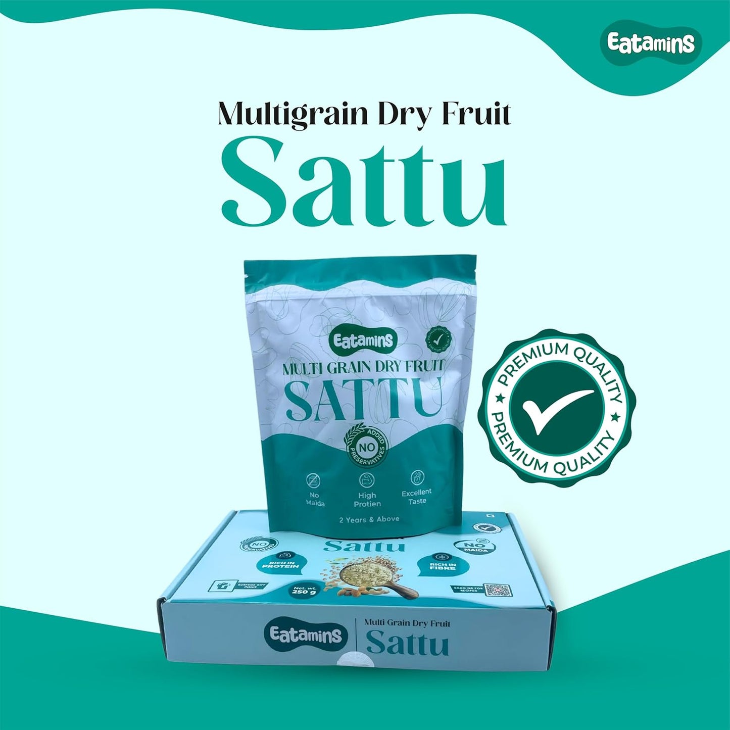 Eatamins Sattu with Multi Grain Dry Fruits , High-Protein Food Supplement, 14.7 gm