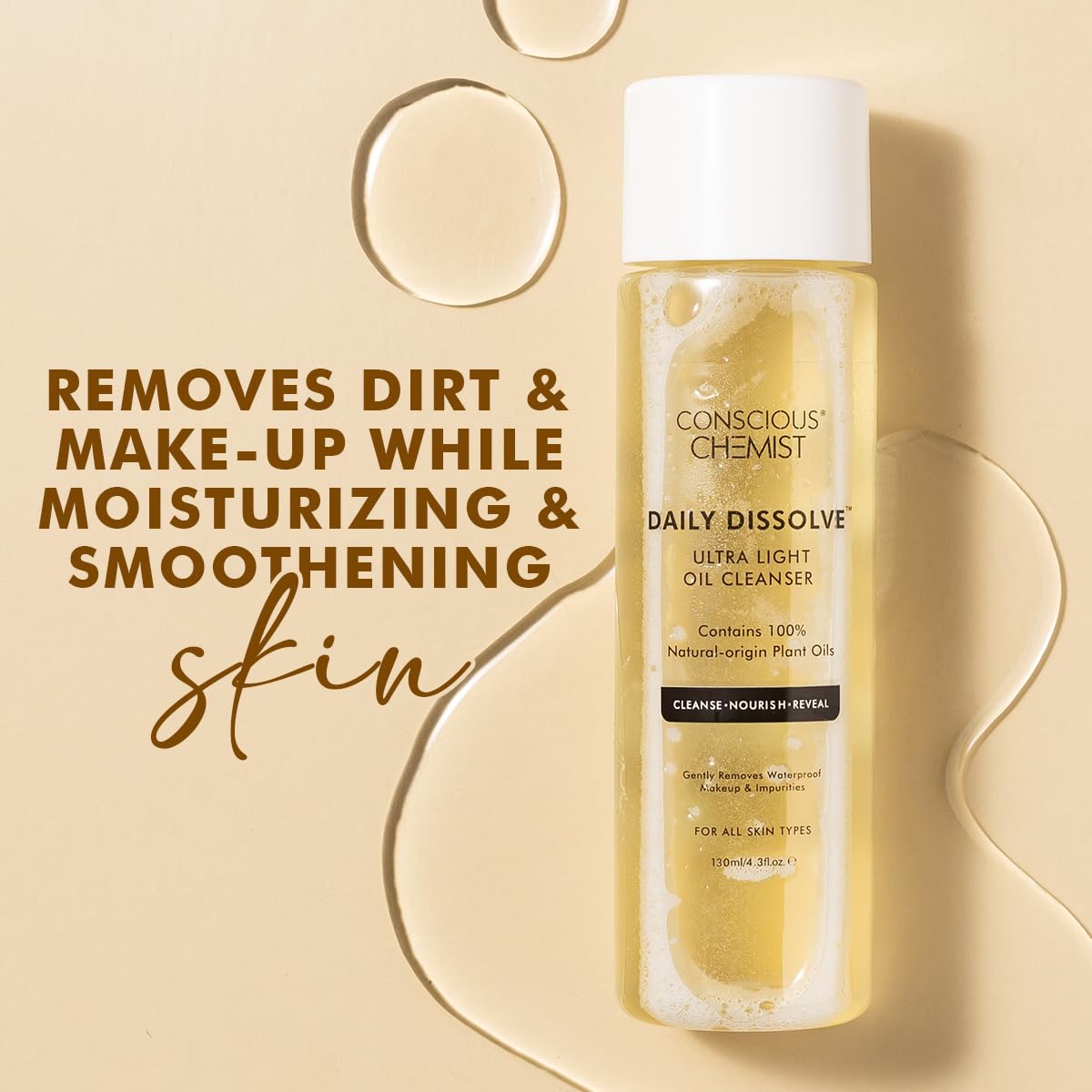 Conscious Chemist Makeup Remover Oil Cleanser|130 Ml|Face Wash, Cleanser Oily Skin, Makeup Remover. Men & Women. Removes Waterproof Makeup, Spf & Impurities. Soft & Glowing Skin - Daily Dissolve