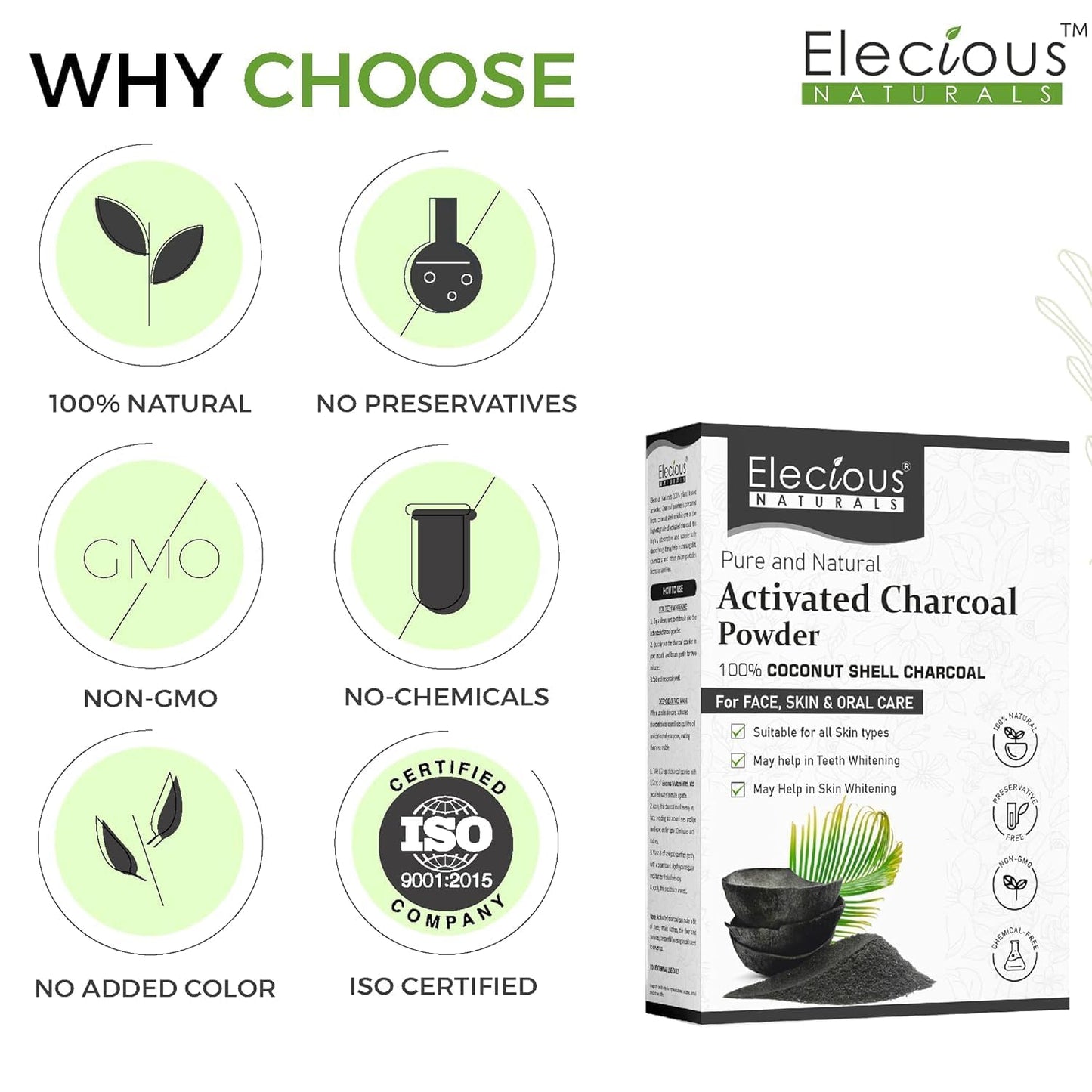 Elecious Naturals Activated Charcoal powder, 200 gm, Coconut Charcoal powder