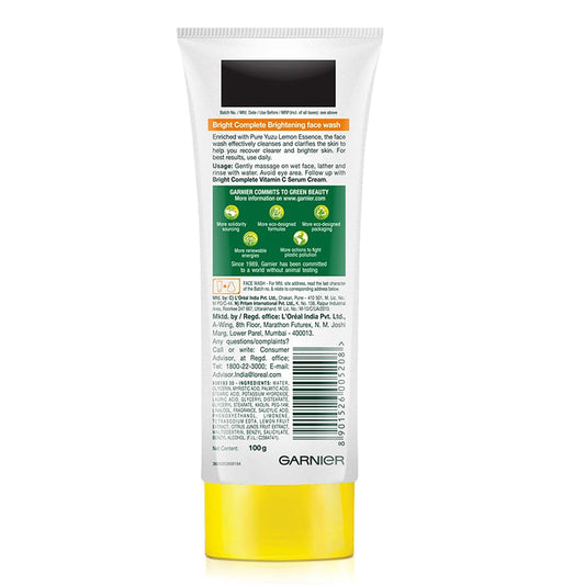 Garnier Skin Naturals, Facewash, Cleansing and Brightening, Bright Complete, 100 gm Pack of 2