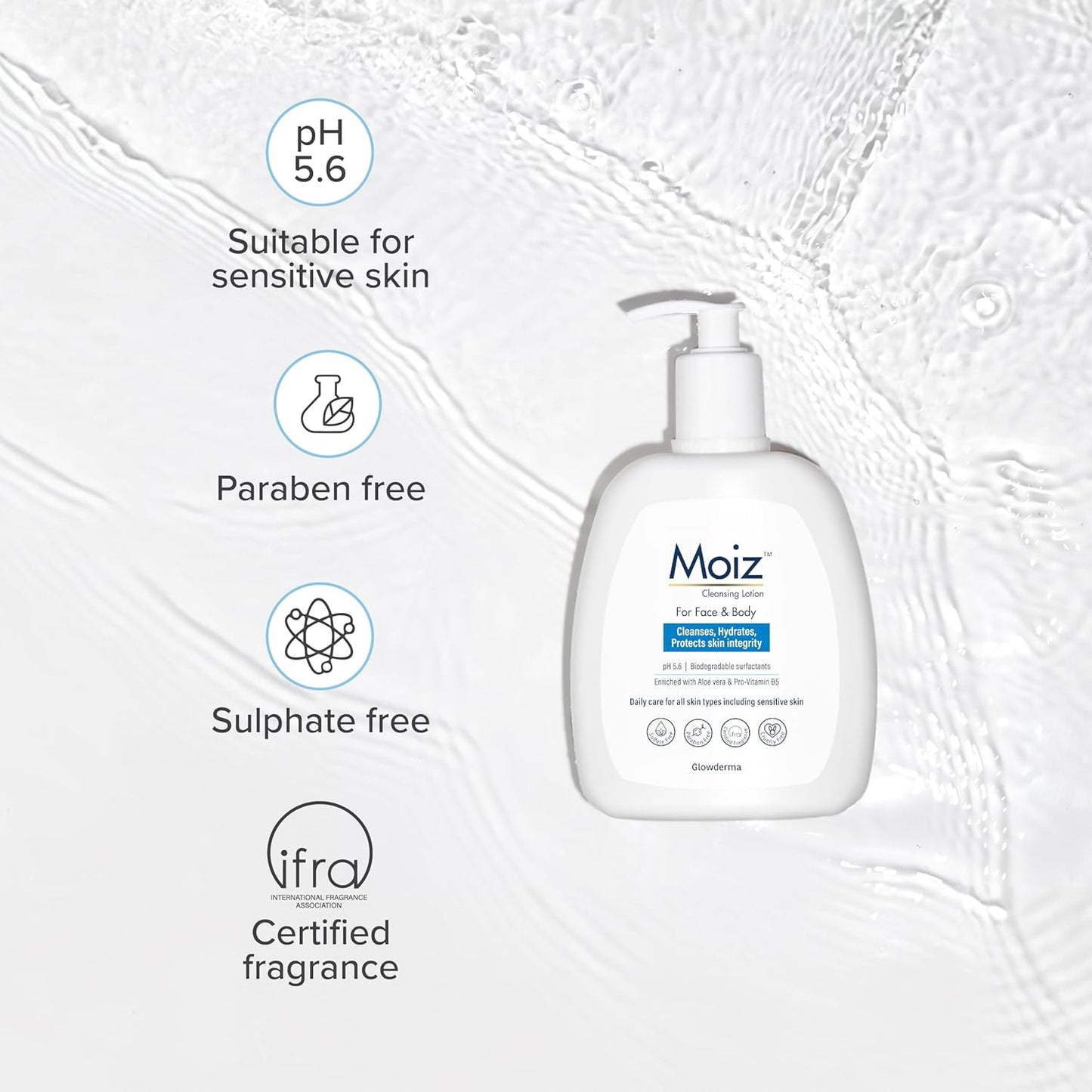 Moiz Cleansing Lotion, Face & Body Cleanser, pH 5.6, 400 ml
