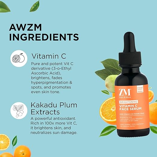 ZM Zayn & Myza Brite Me Up Vitamin C Face Serum | With Kakadu plum and most stable Vitamin C