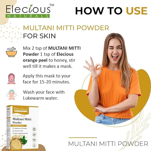 Elecious Natural Multani Mitti Powder, Bentonite Clay, 200 gm