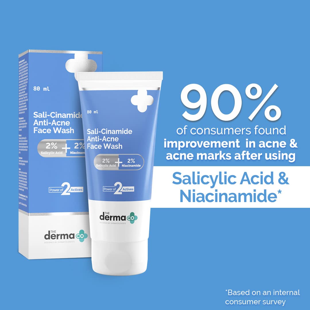 The Derma Co Sali-Cinamide Anti-Acne Face Wash I With 2% Salicylic Acid & 2% Niacinamide , Power of 2 Actives, 80 ml