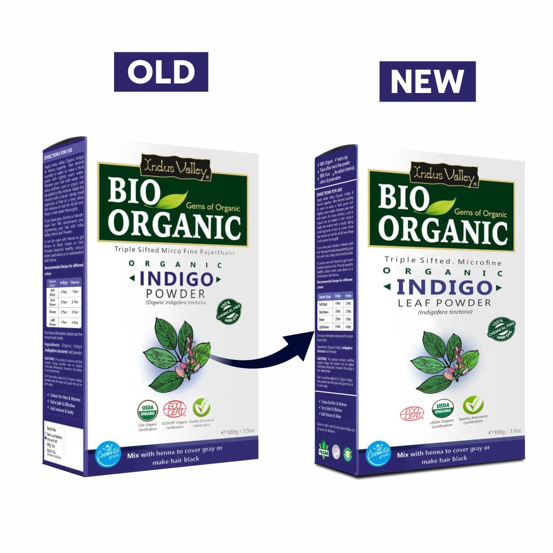Indus Valley Bio-Organic 100% Herbal Indigo Powder for Natural Hair Color, Organic & Chemical-Free, Helps Protect Hair from Damage โ 100g