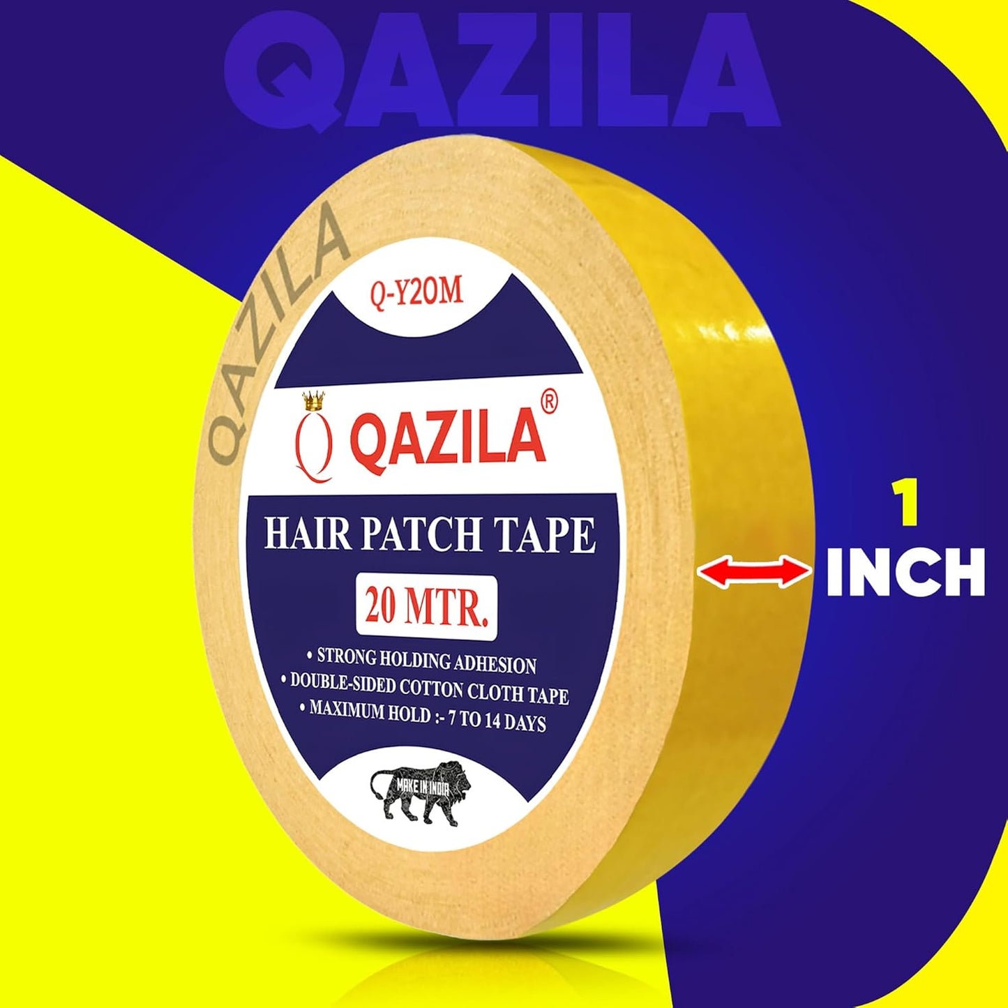 Qazila Hair Patch Tape| Hair Wig Tape| Ultra Hold Tape| Double-sided Hair Patch Tape| Cotton-Cloth Tape| Waterproof| Maximum Hold upto 2 weeks (Yellow, 1 inch, 20 Metre)