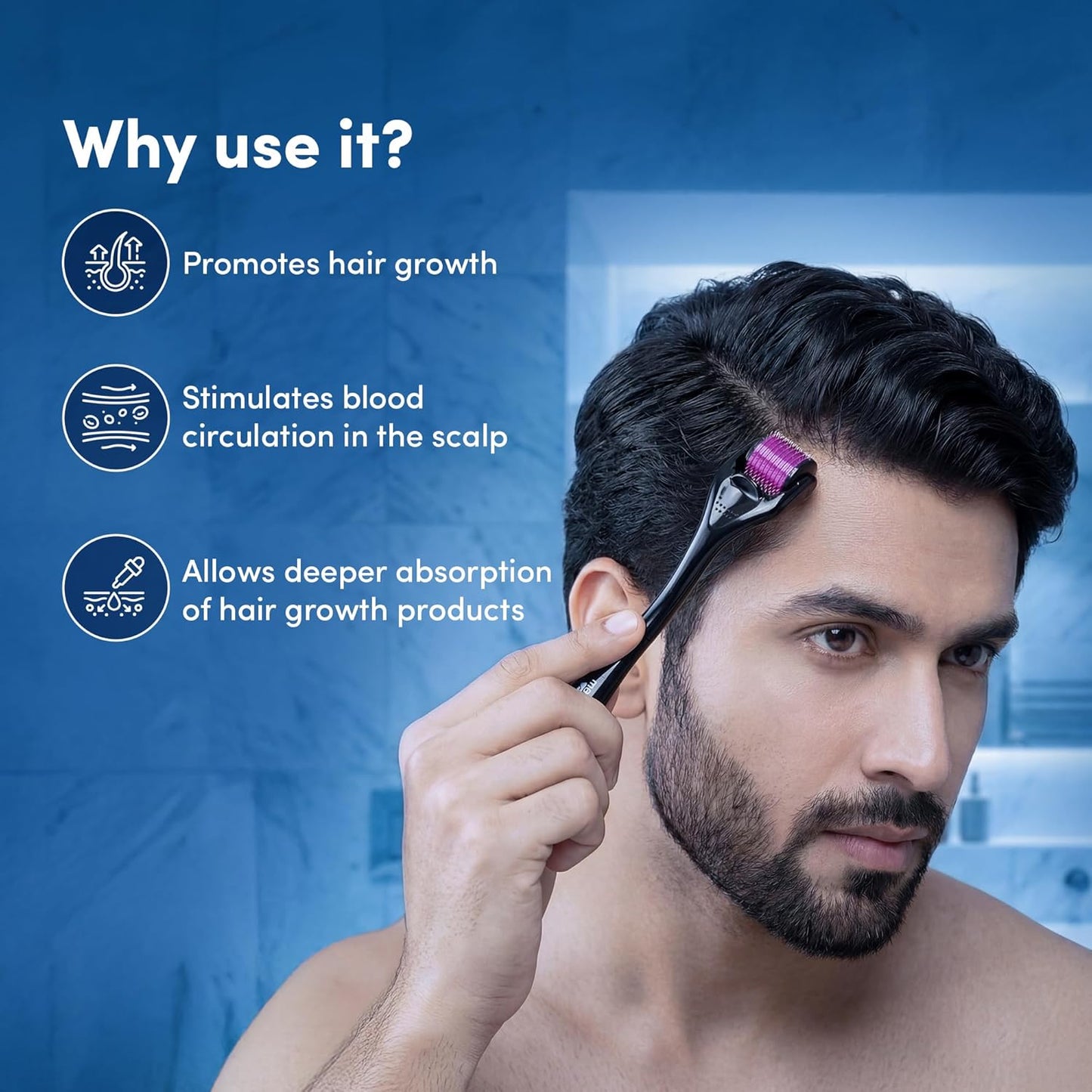 Man Matters 1.00 mm Derma Roller with Disinfectant, With 540 Titanium Alloy Needles