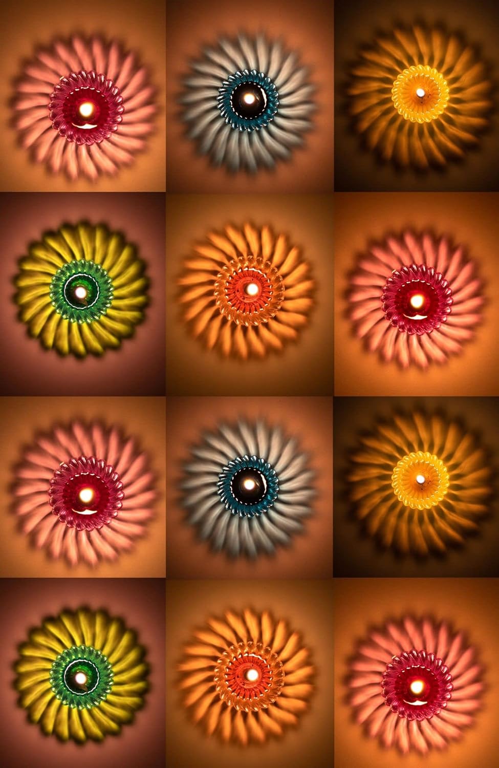 Indian Karigar 12 pcs Diwali Diyas Colourful 3d Reflection Diya, Multicolour