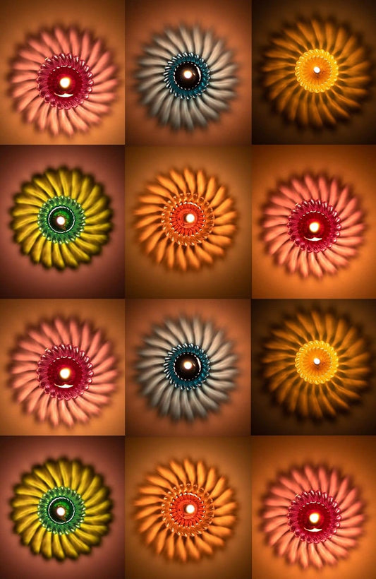 Indian Karigar 12 pcs Diwali Diyas Colourful 3d Reflection Diya, Multicolour