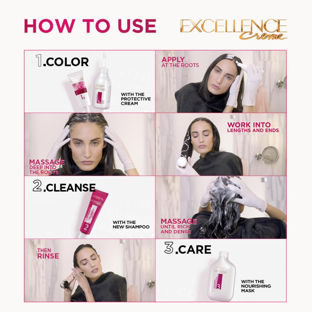 L'Oréal Paris Permanent Hair Colour, Radiant At-Home Hair Colour with up to 100% Grey Coverage, Pro-Keratin, Up to 8 Weeks of Colour, Excellence Crème, 3.16 Burgundy, 72ml+100g