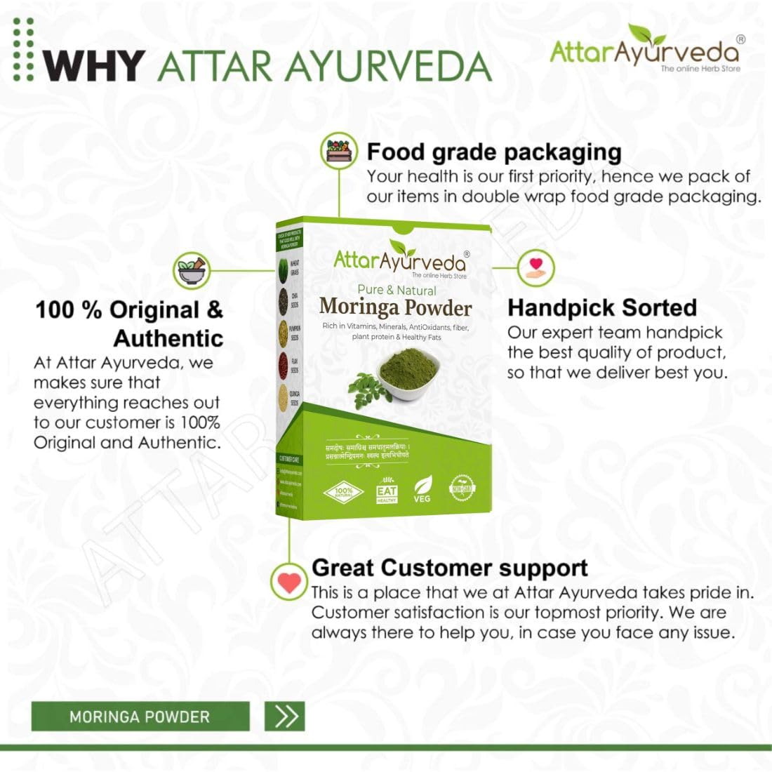 Attar Ayurveda Moringa Leaf Powder, Drumstick Leaf powder, 200 gm