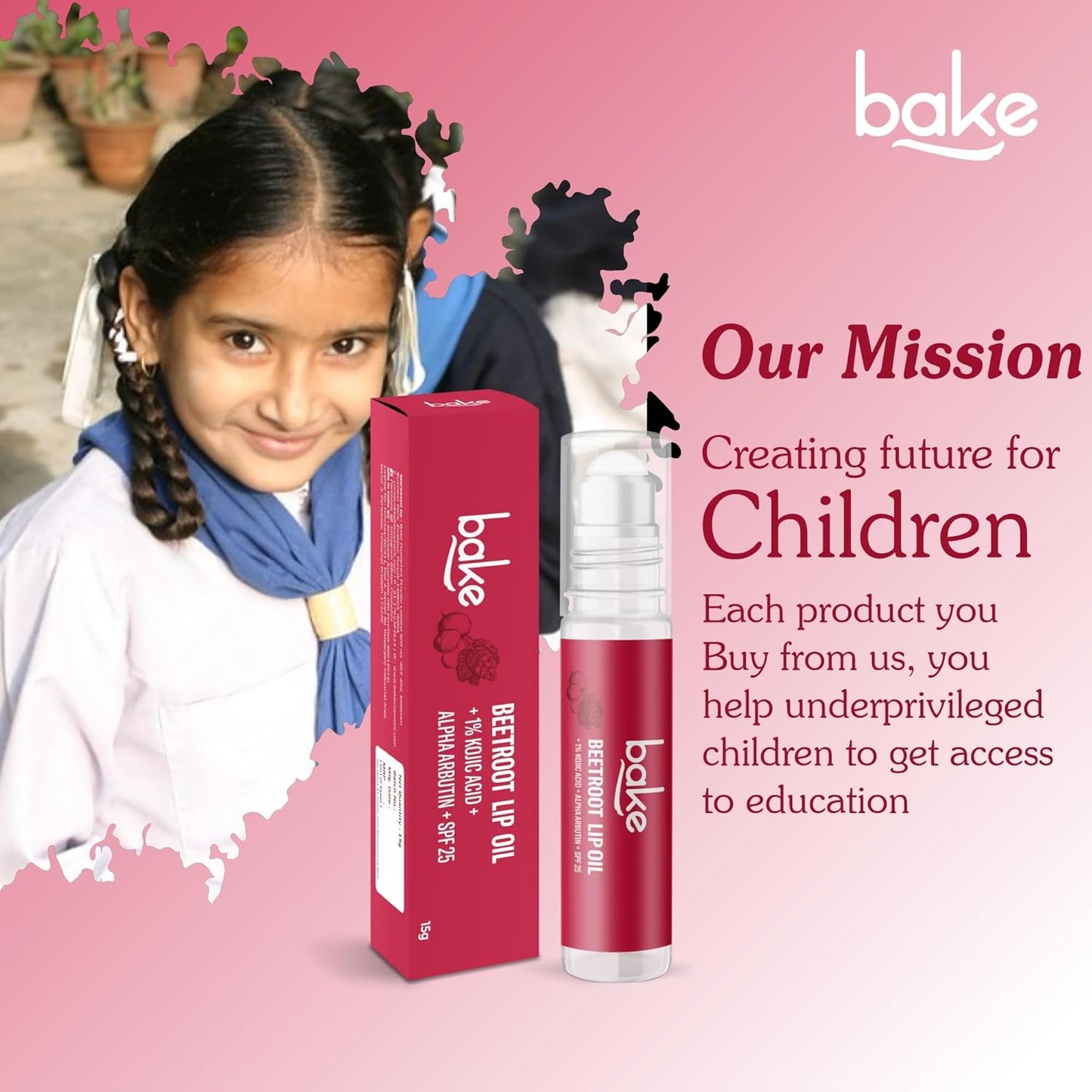 BAKE 1% Kojic Acid Beetroot Tinted Brightening Lip Balm Oil for Dark & Pigmented Lips with SPF 25 PA++++ with Alpha Arbutin - 15g