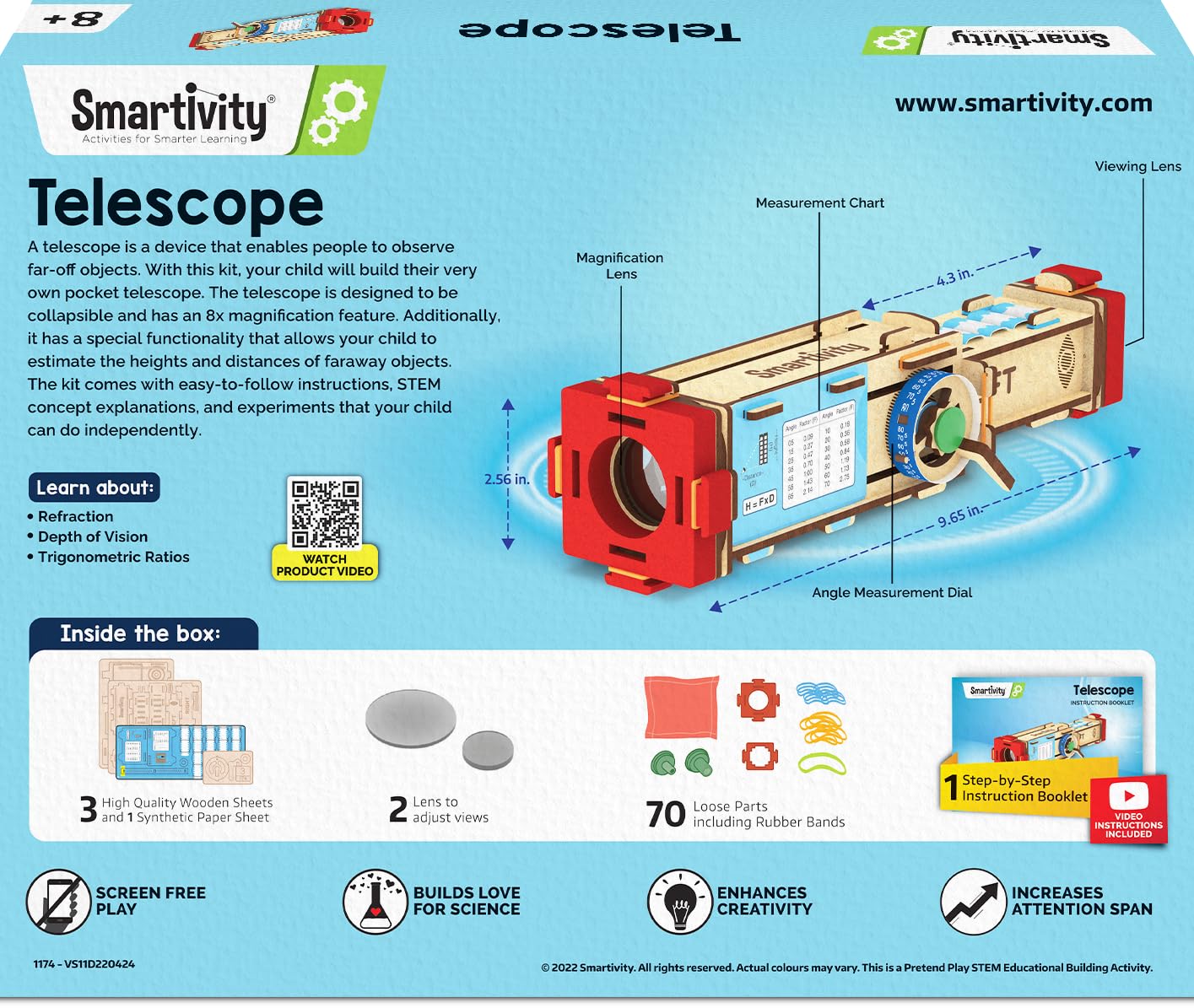Smartivity Telescope Toy for Kids Age 8, 9, 10, 11, 12, 13, 14 Years Old | Measure Height & Distance