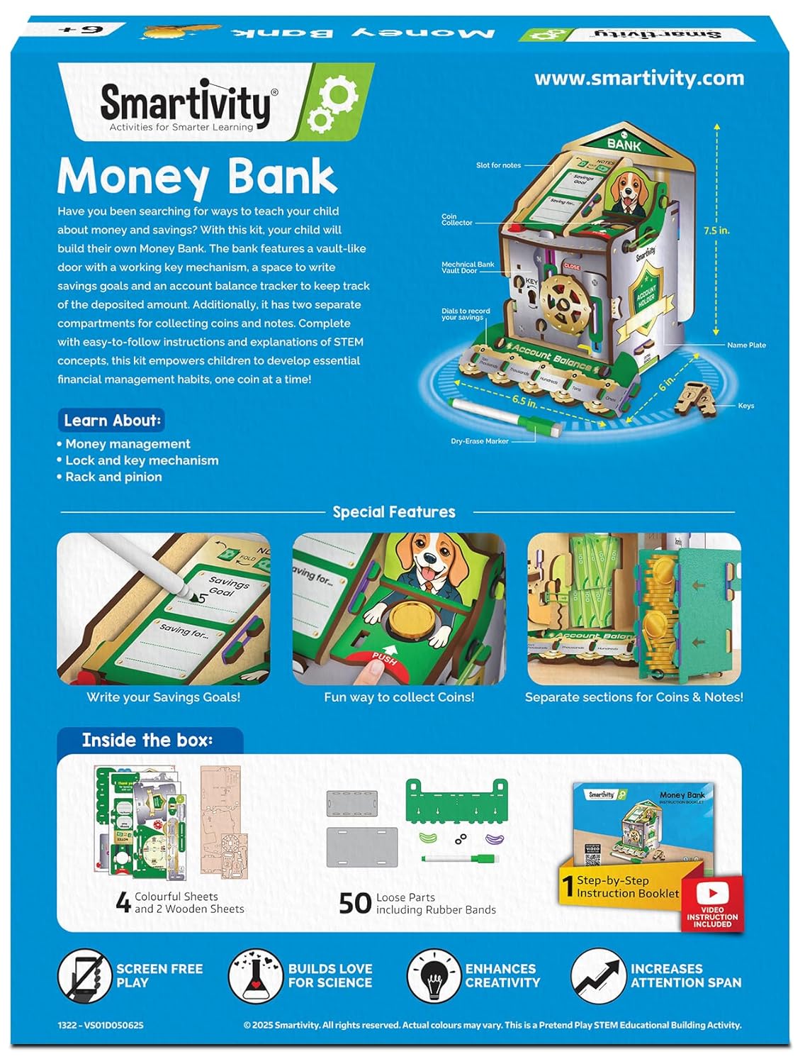 Smartivity DIY Piggy/Money Bank for Kids Ages 6-12 Years | Smart Locking System with 2 Keys