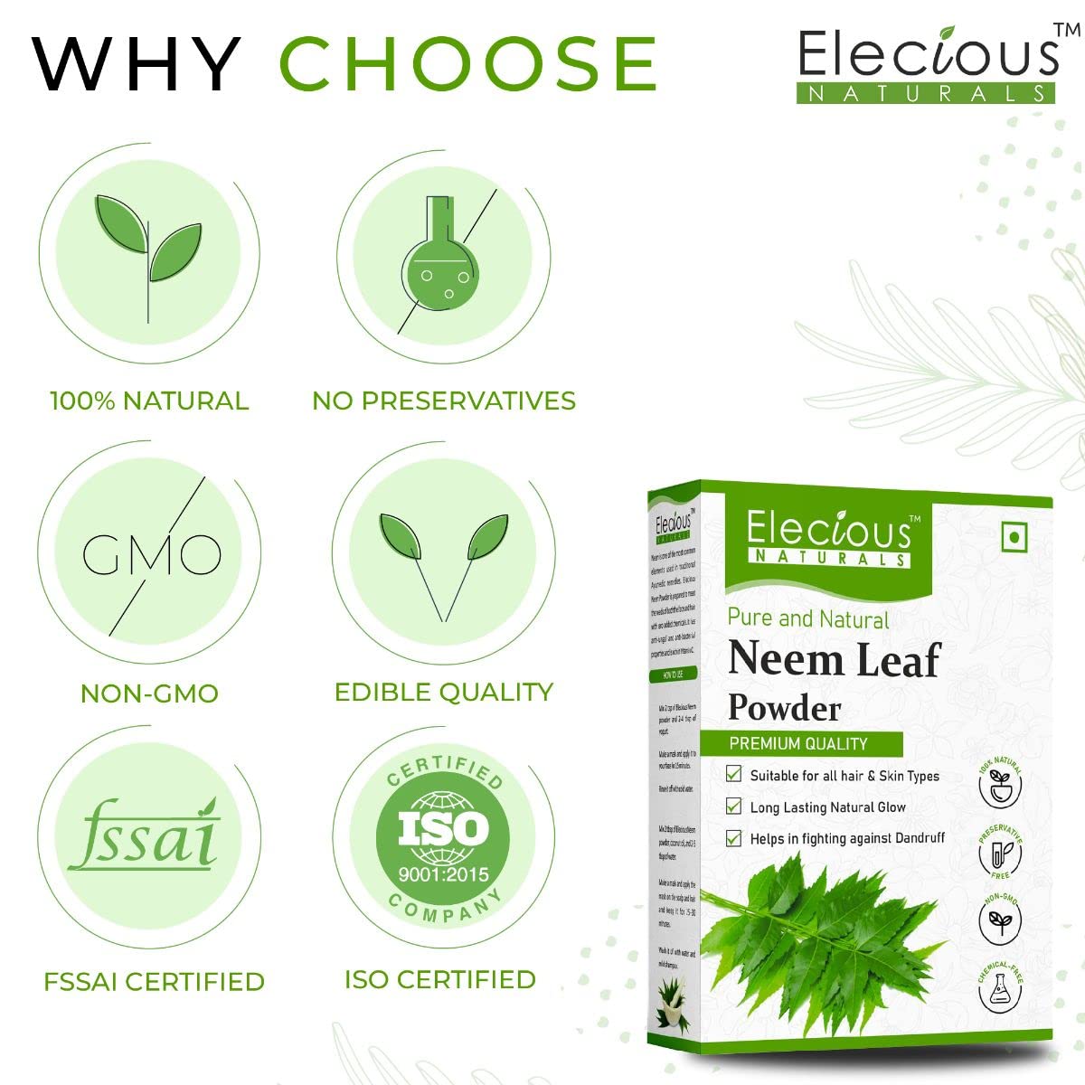 Elecious 100% Neem Powder for Face Pack, 200 gm