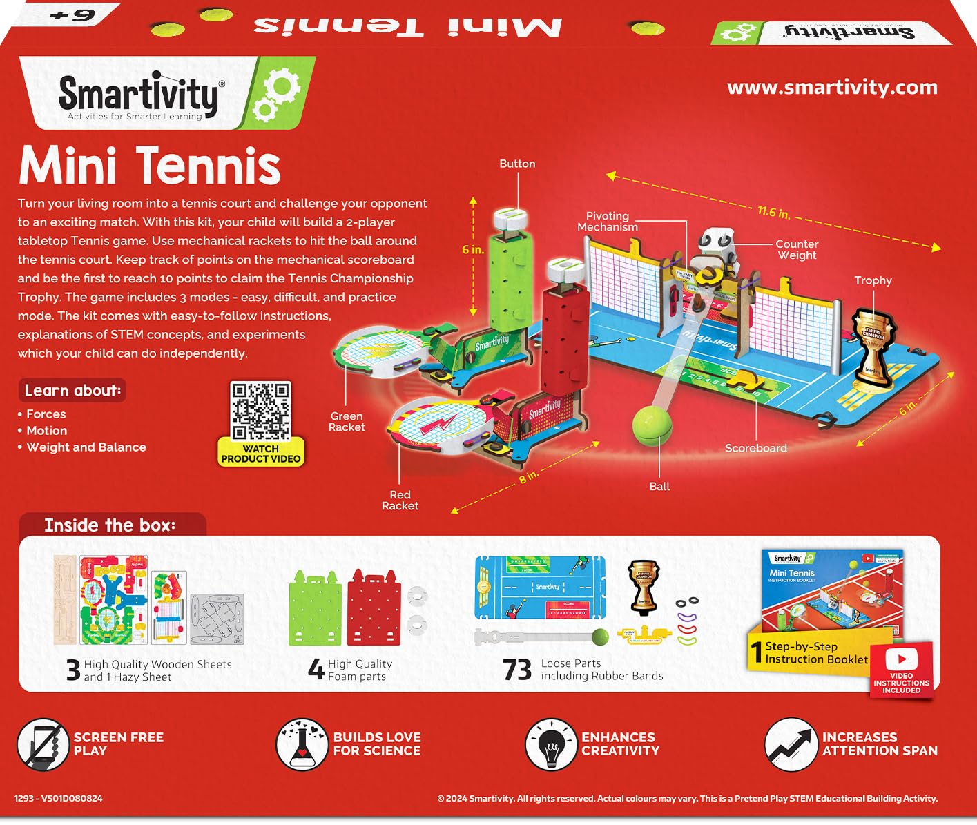 Smartivity Tabletop Tennis Game Kit for Kids 6 to 12, 2-Player STEM Toy with Mechanical Rackets & Scoreboard