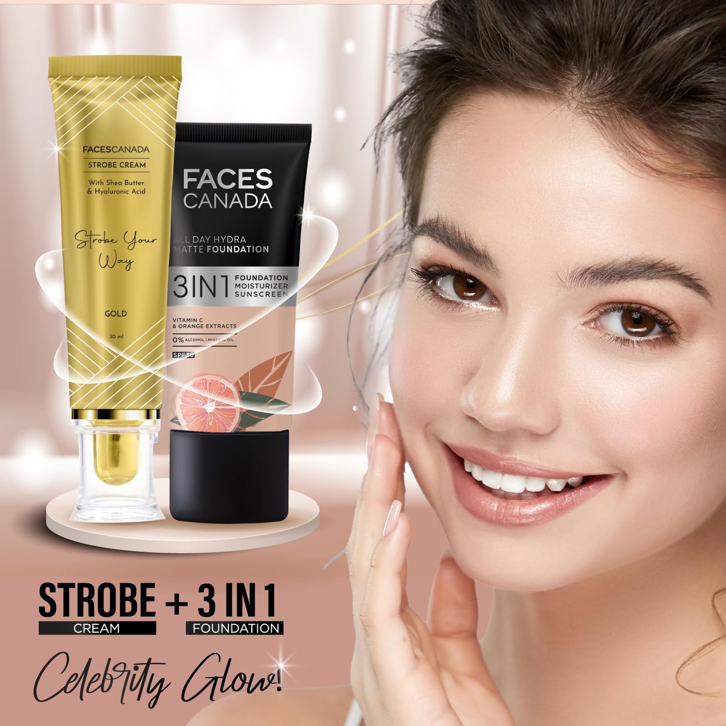 FACES CANADA Strobe Cream - Gold, 30 gm | Primer + Highlighter + Moisturizer