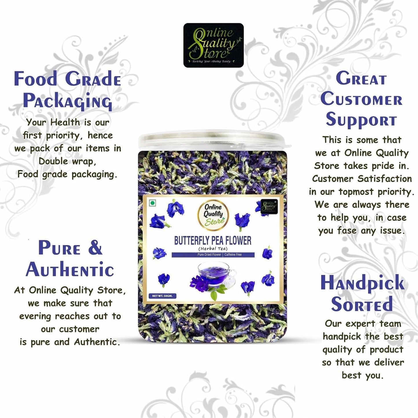 Online Quality Store Butterfly Pea Flower Tea, 50 gm | Blue Pea
