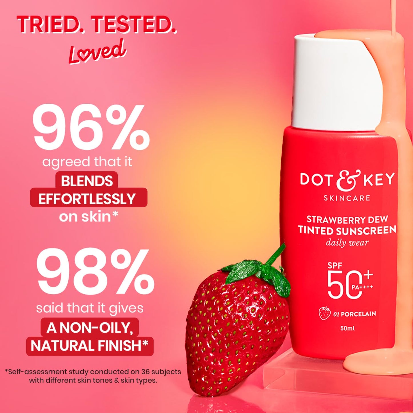 Dot & Key Strawberry Dew Tinted Sunscreen SPF 50+ Pa++++ - 01 Porcelain | Protection Against UA/UB , 50 ml