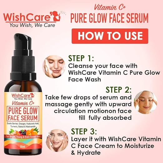 WishCare Pure Glow 35% Vitamin C Face Serum - With Hyaluronic Acid, Retinol, Niacinamide, Oranges, Berries & Turmeric, 30 ml