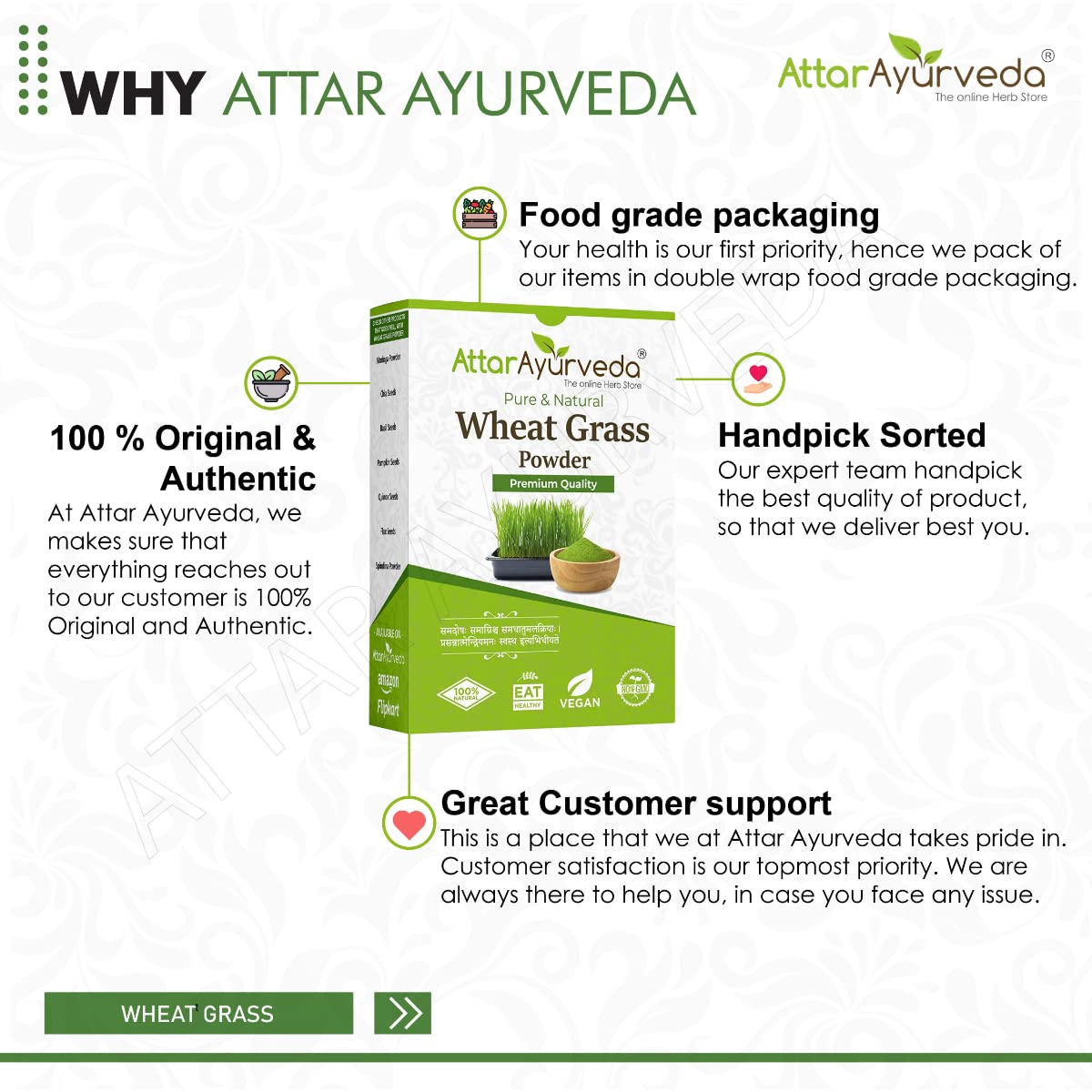 Attar Ayurveda 100% Natural Wheat Grass Powder (100 Gram) | Pure, Preservative free, Non-GMO