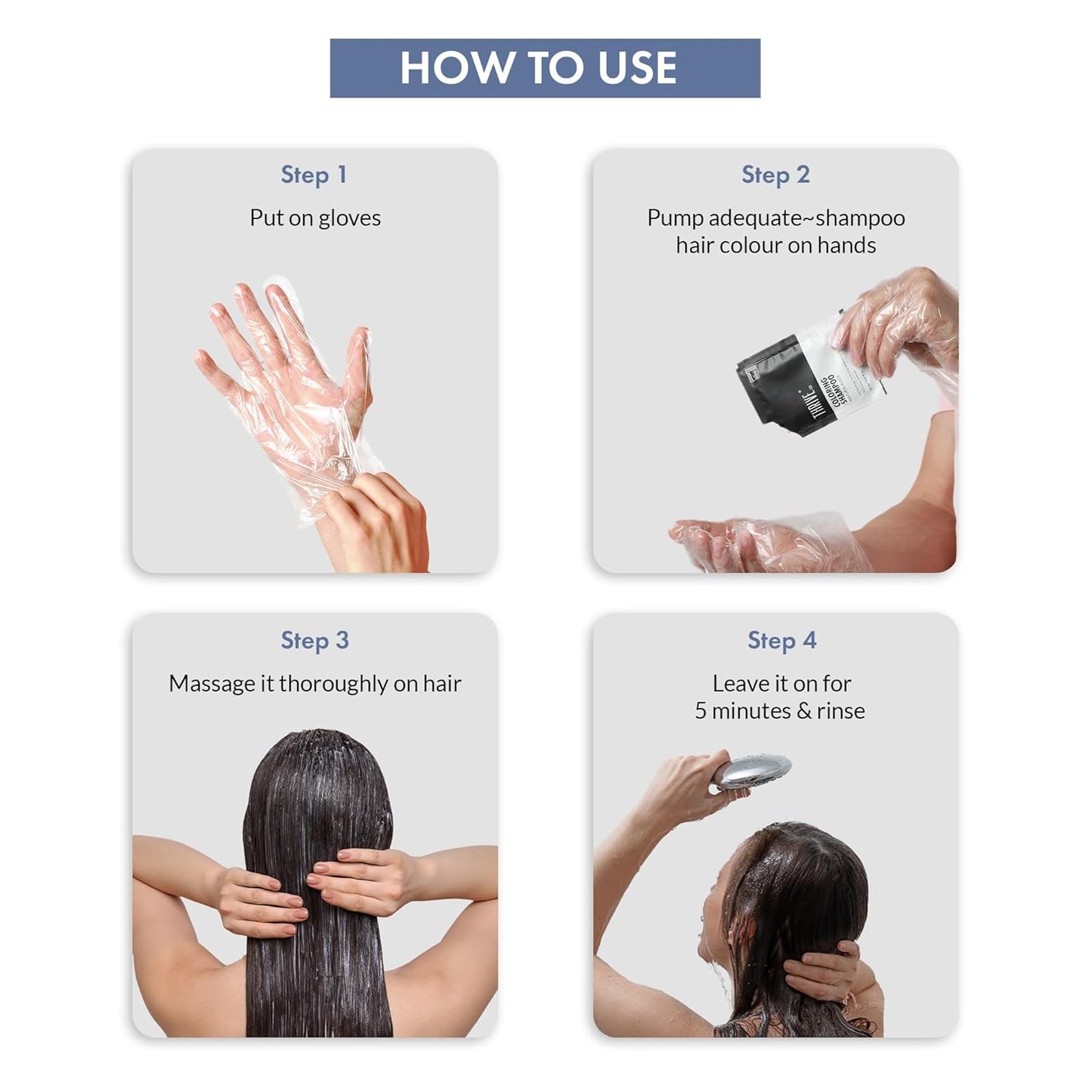 ThriveCo Natural Black 5-Minute Coloring Shampoo | 100% Grey Coverage - 20ml X 4 | Ammonia-Free | Infused with Hyaplex™ | Hydrates Hair & Delivers Deep, Long-Lasting Color | 80 ML