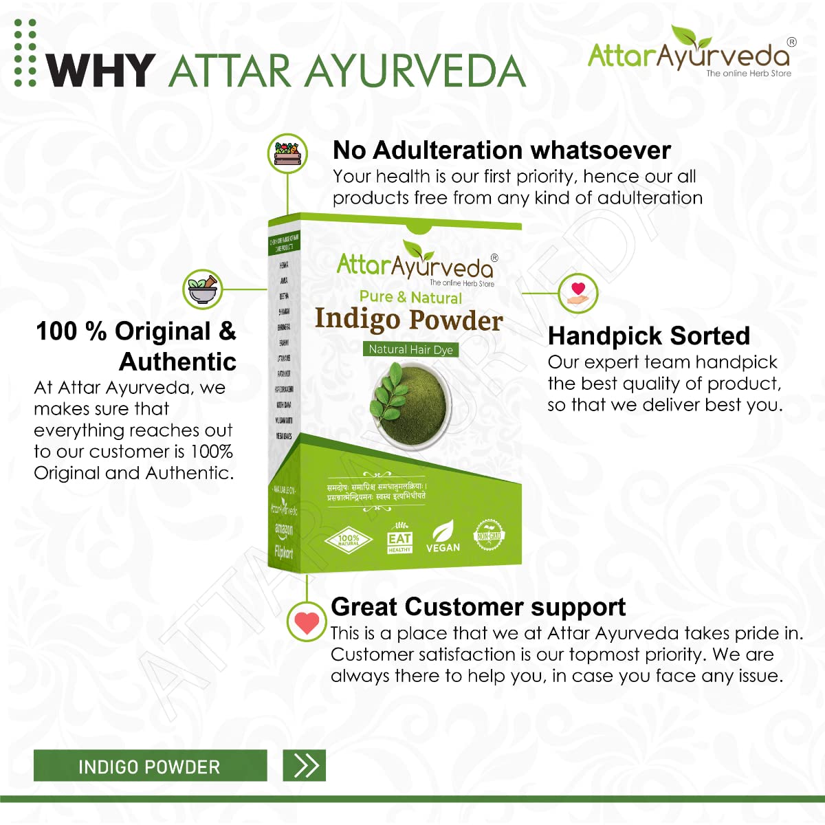 Attar Ayurveda Indigo Powder For Black Hair, 400 gm