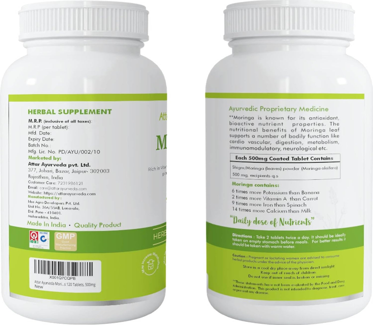 Attar Ayurveda Moringa Tablets 120 Tablets, 500 mg each