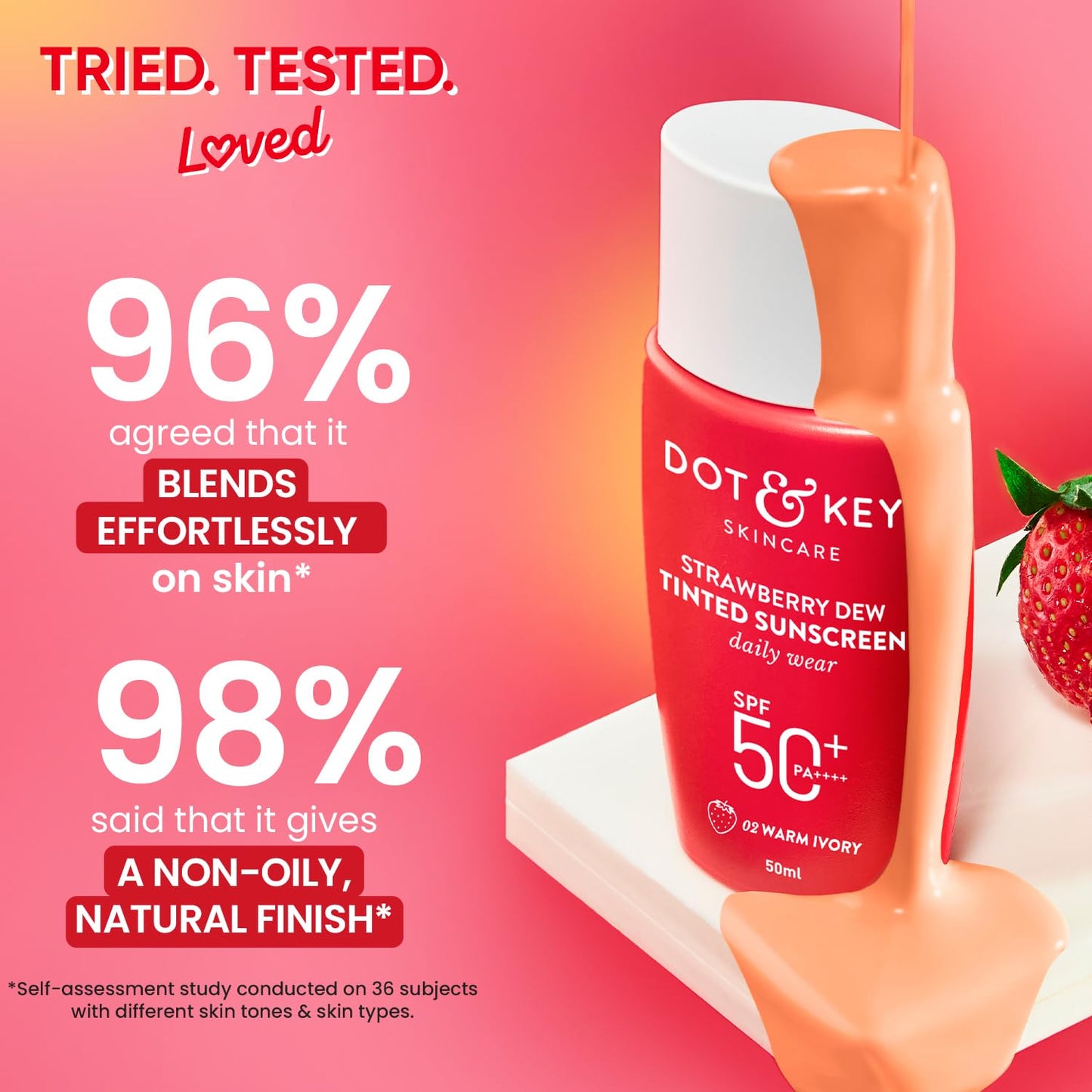 Dot & Key Strawberry Dew Tinted Sunscreen SPF 50+ Pa++++ - 02 Warm Ivory, 50 ml