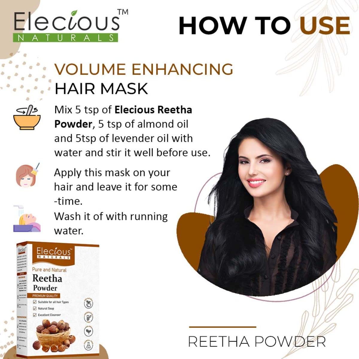 Elecious Pure Reetha Powder for Hair, 200 gm