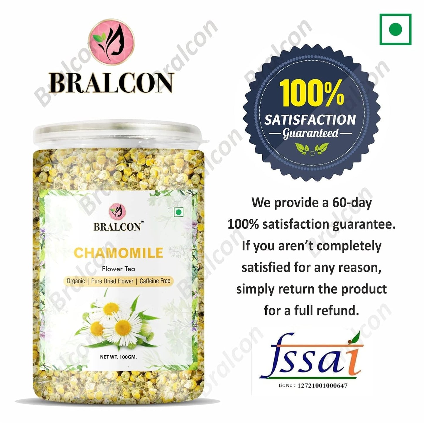 Bralcon Organic Chamomile Flower Tea - 100 Gm | Boost Immunity| Detox & Stress Relief