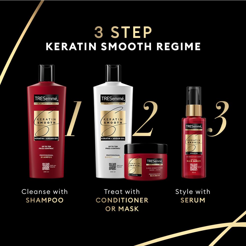 TRESemmé Keratin Smooth Anti-Frizz Hair Serum 50ml with Argan Oil|| for 2X Smoother Hair and Long Lasting Frizz control upto 48H even in 80% humidity