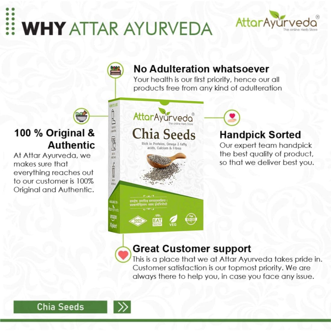 Attar Ayurveda Chia Seeds 250 gm - For Weight Management and Eating | Pure and Natural | Preservative-free | Non-GMO