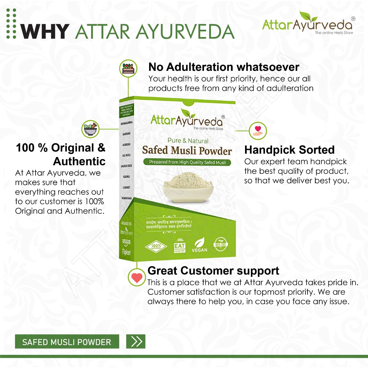 Attar Ayurveda Safed Musli Powder (100 grams) for Stamina and Energy