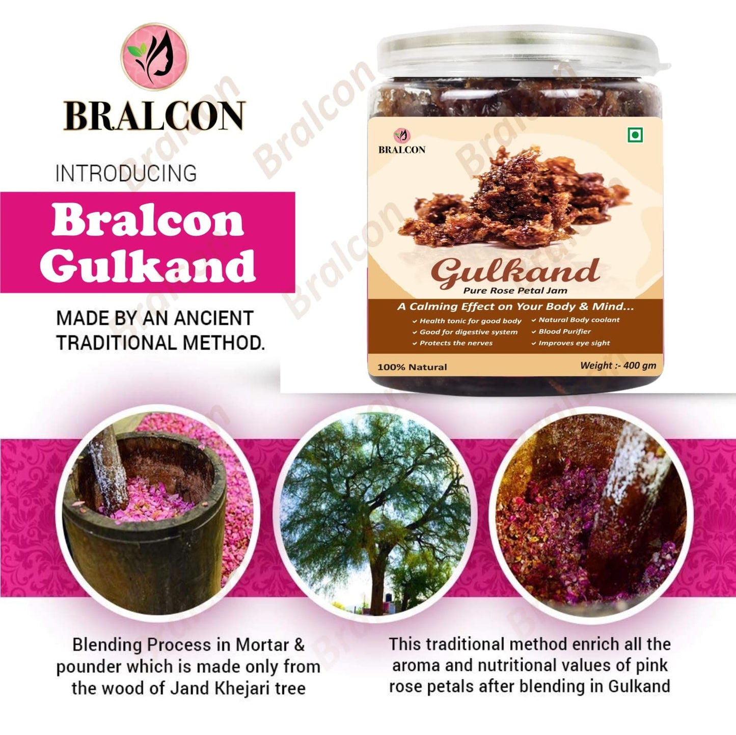 Bralcon Natural Gulkand (Rose Petal Jam) - 400 gm