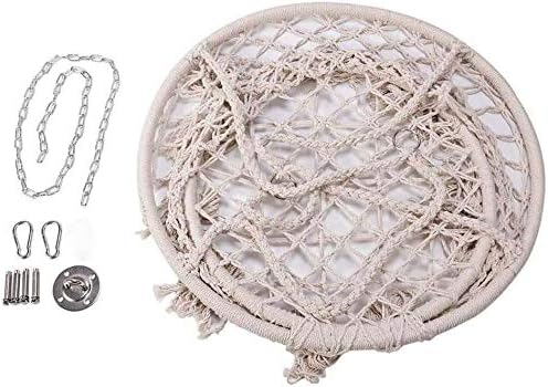 Hammock Chair Macrame Swing, Hanging Cotton Rope Macrame Hammock Swing Chair for Indoor, Outdoor Home,Max Weight: 260 Pounds (Beige)