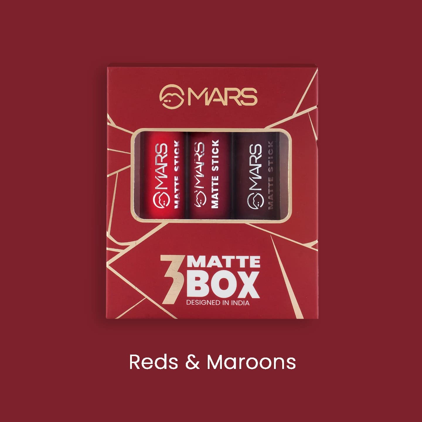 MARS Matte Box Set of 3 Lipsticks for Women, 01-Red & Maroon