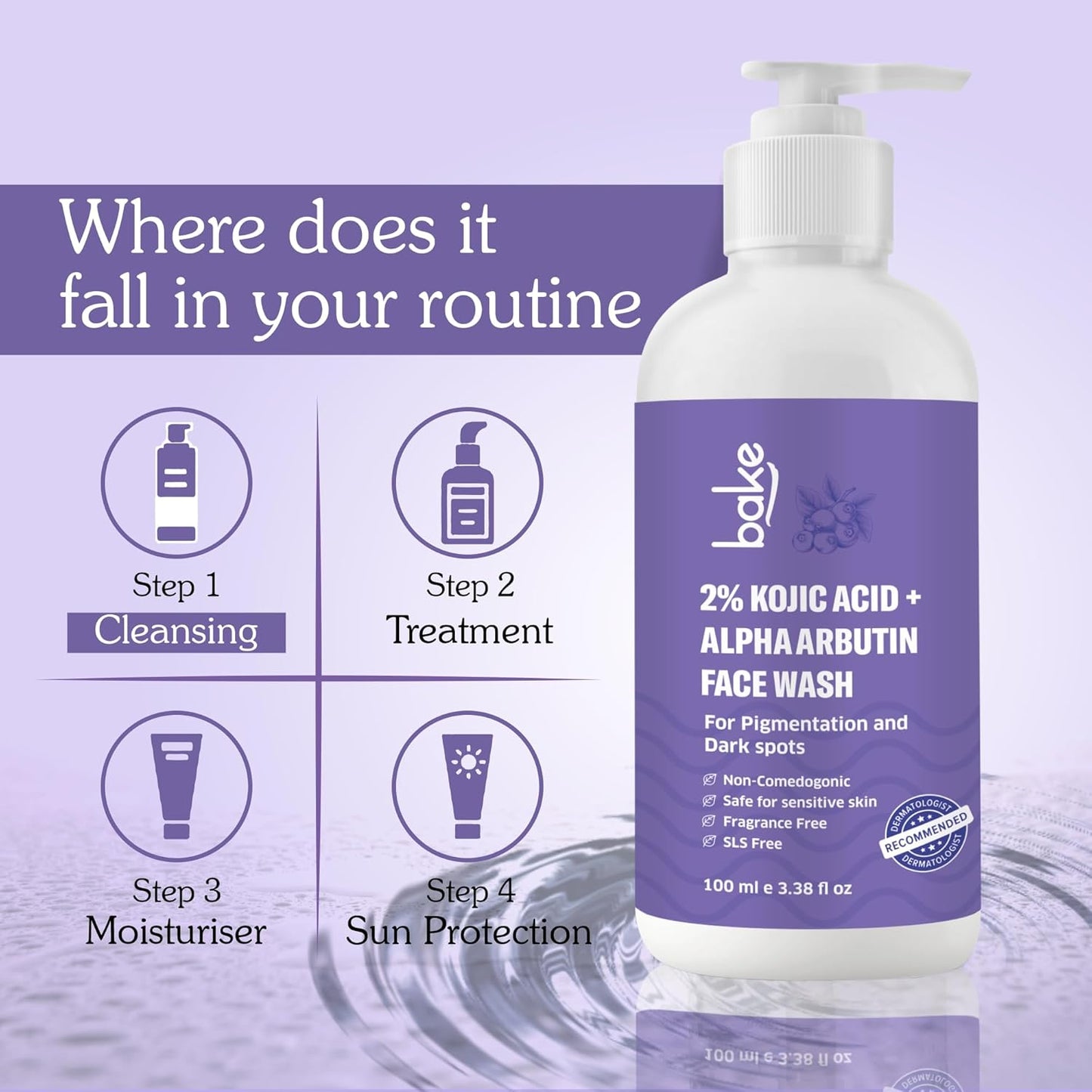 BAKE 2% Kojic Acid Brightening Face Wash with Alpha Arbutin & Niacinamide | De-Tan Face Wash | For Pigmentation, Dark Spots & Tan Removal | Anti Pigmentation Daily Wash - 100ml