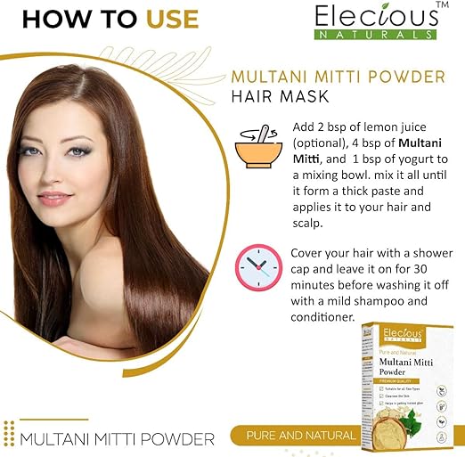 Elecious Natural Multani Mitti Powder, Bentonite Clay, 200 gm