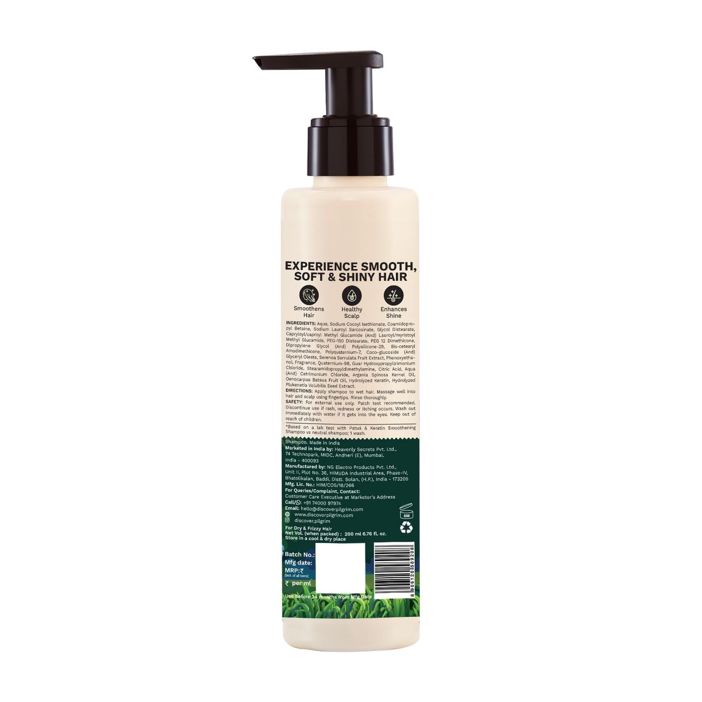 Pilgrim Patuá & Keratin Hair Smoothening Shampoo, 200 ml, Pack of 2