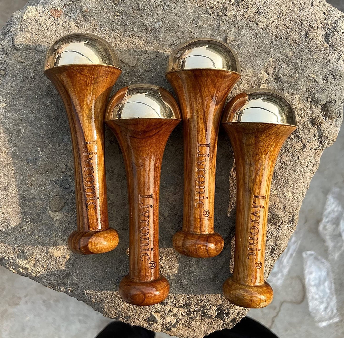 Livronic Kansa Wand Massager with Teak Wooden Handle, 4.5 cm Bronze Cup